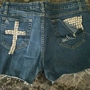 Custom studded distressed shorts